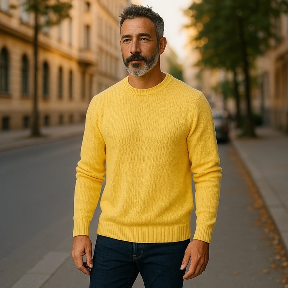 NWT Vintage Deadstock Jantzen Mens Crewneck Knit Sweater XL Cotton Butter Yellow - Picture 1 of 9